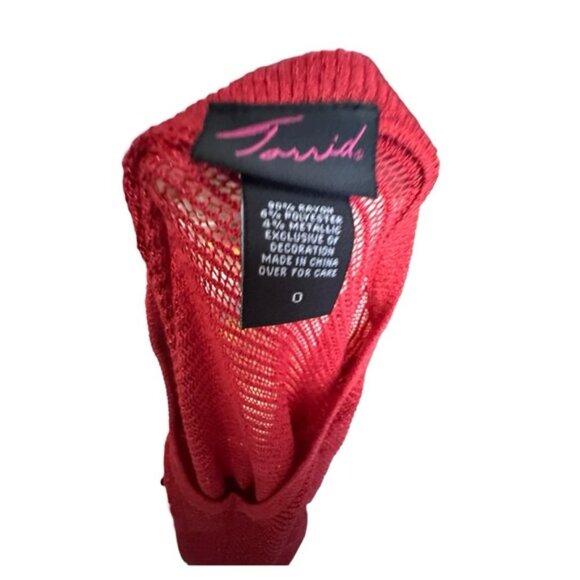 Women’s Vintage torrid 0 XL Red Open Weave Metallic V Neck Sweater 12 14 - Picture 7 of 9